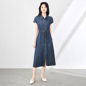 【高货wl】全新升级【铂金会员339/天猫459/差价120】(12128)洛诗琳2025垂感牛仔翻领抽绳系带收腰显瘦柔软舒适连衣裙