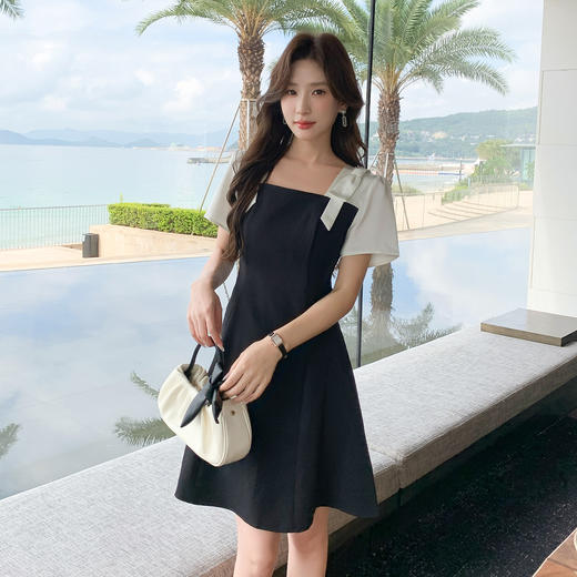奢姿大码女装2025夏季方领气质拼接连衣裙胖妹妹蝴蝶结时尚裙子9952835079 商品图4
