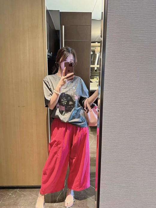 夸张梅子红苎麻阔腿裤奶奶裤 商品图5