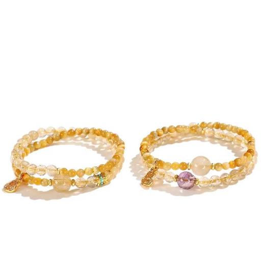 普陀山天然金发晶招财串珠双圈手链女金虎眼紫水晶手串 商品图3