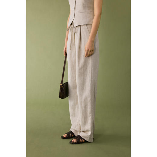 【风骨诗篇】原麻色套装女夏法式V领马甲高腰宽松休闲裤 商品图5