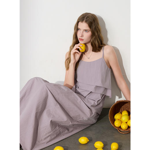 三彩2025夏季新款不规则套装无袖背心吊带松紧腰半身裙两件套M 商品图3