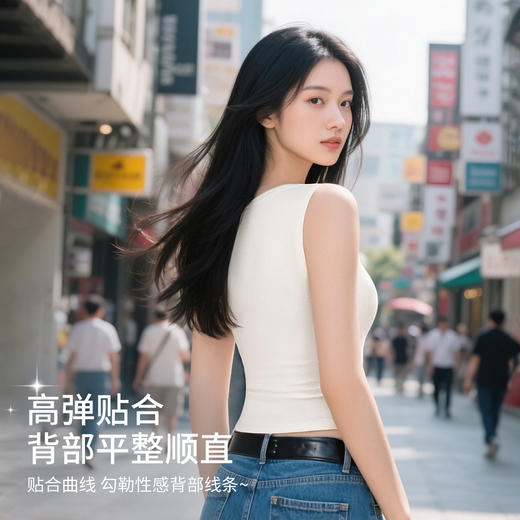 C2-【免穿文胸二合一】【适合80-125斤】带胸垫打底背心女内搭外穿显瘦美背吊带背心  玉亭雪立/ 月落欣熹 商品图3