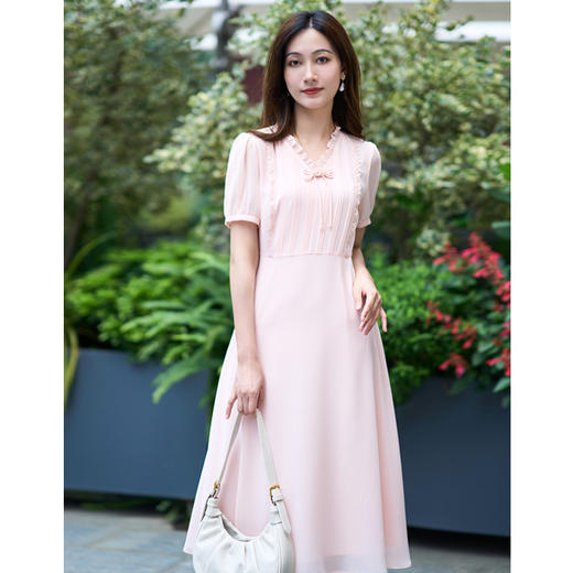 【精致木耳领法式a字连衣裙】EITIE爱特爱2025夏季新款气质薄纱裙B2507704 商品图4