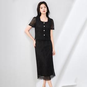 【高货wl】全新升级【铂金会员358/天猫479/差价121】(99318)洛诗琳法式气质小香风蕾丝流苏上衣直筒半身裙两件套女