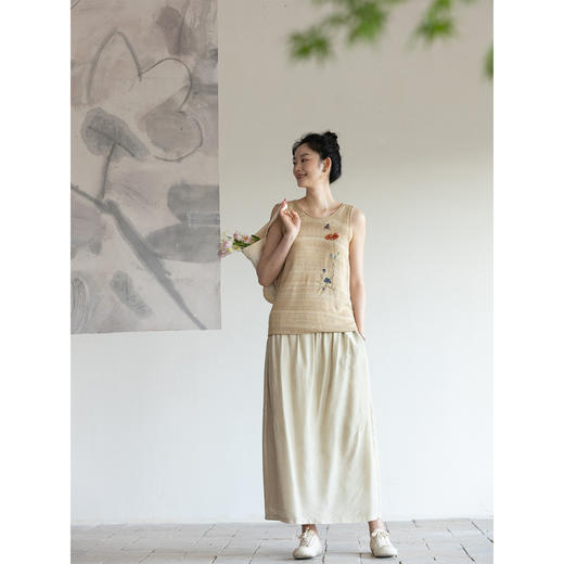 牧衣游原创 柞蚕丝手工刺绣混织毛织马夹圆领质朴百搭背心 梧桐栖 商品图1