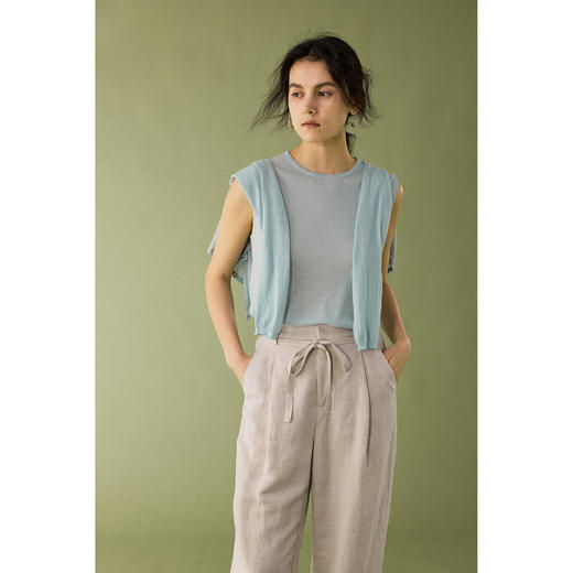 【日光织物】天丝亚麻针织开衫女夏季法式吊带背心套装 商品图3