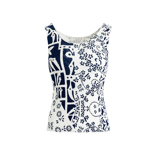 【林栖设计小店】桑蚕丝混纺毛织背心传统蓝印花纹2025夏季新款无袖上衣女1952526 商品图4