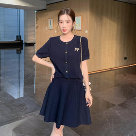 奢姿大码女装2025夏季减龄蝴蝶结饰品时尚两件套胖妹妹针织套装9652969766