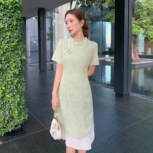 奢姿大码女装2025夏季时尚优雅改良款旗袍胖妹妹气质拼接立领裙子9952853181【1】 商品图1