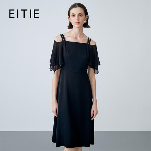 EITIE爱特爱夏季新款气质时尚通勤露肩显瘦修身连衣裙女裙7807523 商品图0