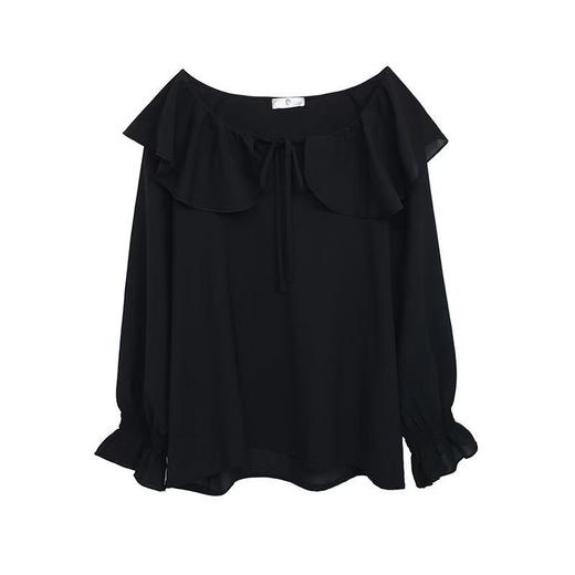 超值购【诗铭洛可】W048 雪纺上衣娃娃领长袖系带小衫A11-1 商品图2