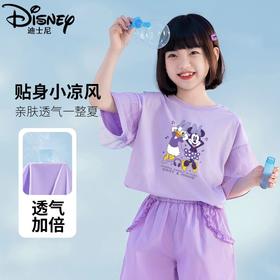 迪士尼女童短袖T恤夏季薄款2024新款半袖儿童上衣洋气小女孩夏装