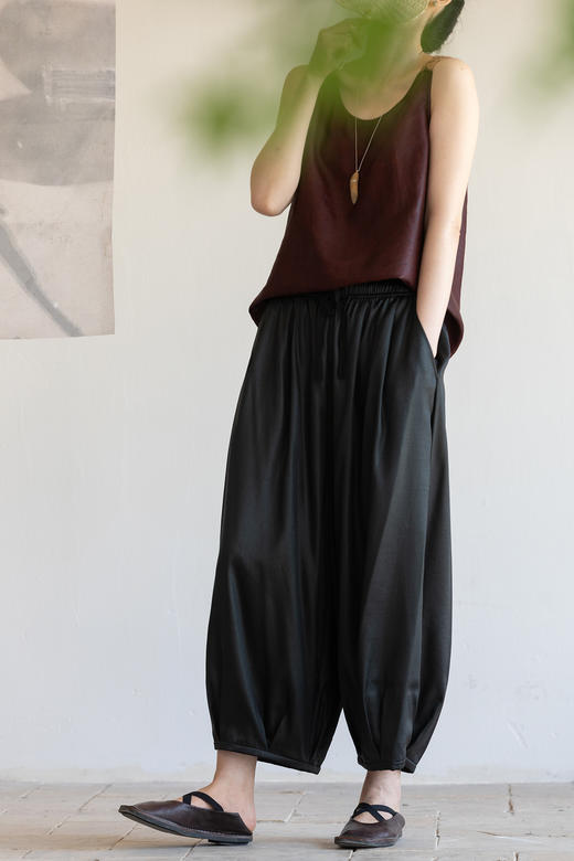 牧衣游原创 18姆米薯莨染香云纱裤子轻薄舒爽禅意九分休闲裤 翩然 商品图5