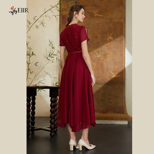 司歌喜庆短袖雪纺绣花收腰连衣裙A911195X 商品图3