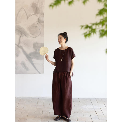 牧衣游原创 醇正薯莨红桑蚕丝套头衫轻薄圆领文艺复古上衣 泽芝 商品图3