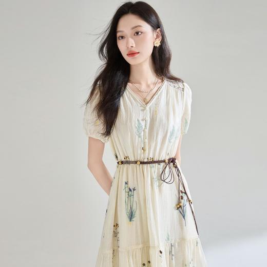 【高货sh】全新升级【铂金会员284/天猫379/差价95】(02050)洛诗琳重工植物刺绣天丝褶皱肌理拼接设计中长款连衣裙 商品图4