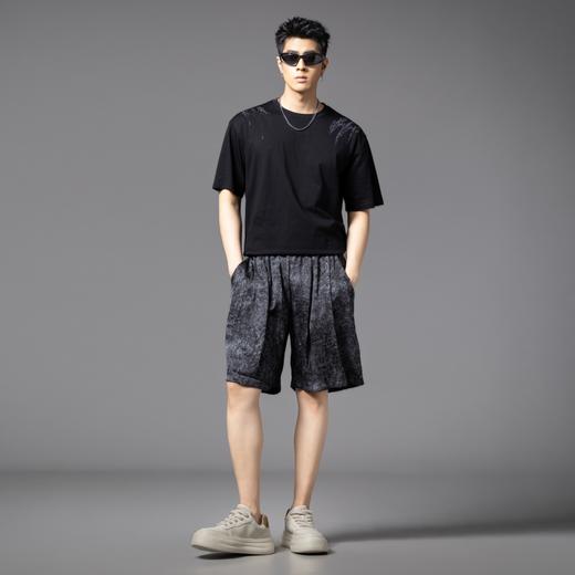 PINLI品立2025春夏新款男士圆领抓痕烫钻短袖T恤潮牌百搭半袖上衣BG252111010 商品图4