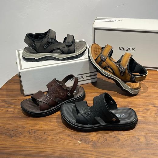 【预售5天内发出】意大利凯撒KAISER夏季新款男士真皮凉拖沙滩鞋舒适轻弹增高魔术贴疯马牛皮凉鞋100% 商品图6