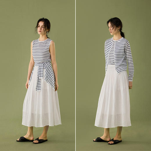 【日光织物】天丝亚麻针织开衫女夏季法式吊带背心套装 商品图0