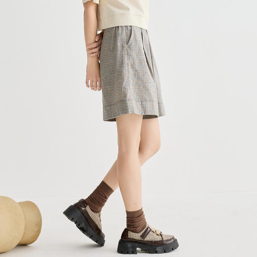 谜底短裤女2025夏季新品复古风日常棉麻提花宽松A型裤子252MK0526 商品图1