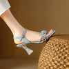 【预售5天】巨好看真皮水晶跟方头凉鞋女夏季新款水钻一字带高跟鞋DB&M6366 商品缩略图2