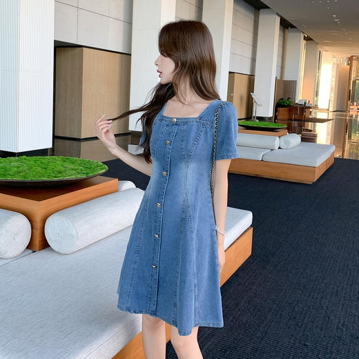 奢姿大码女装2025夏季气质方领设计连衣裙胖妹妹时尚休闲牛仔裙子9952821969 商品图1