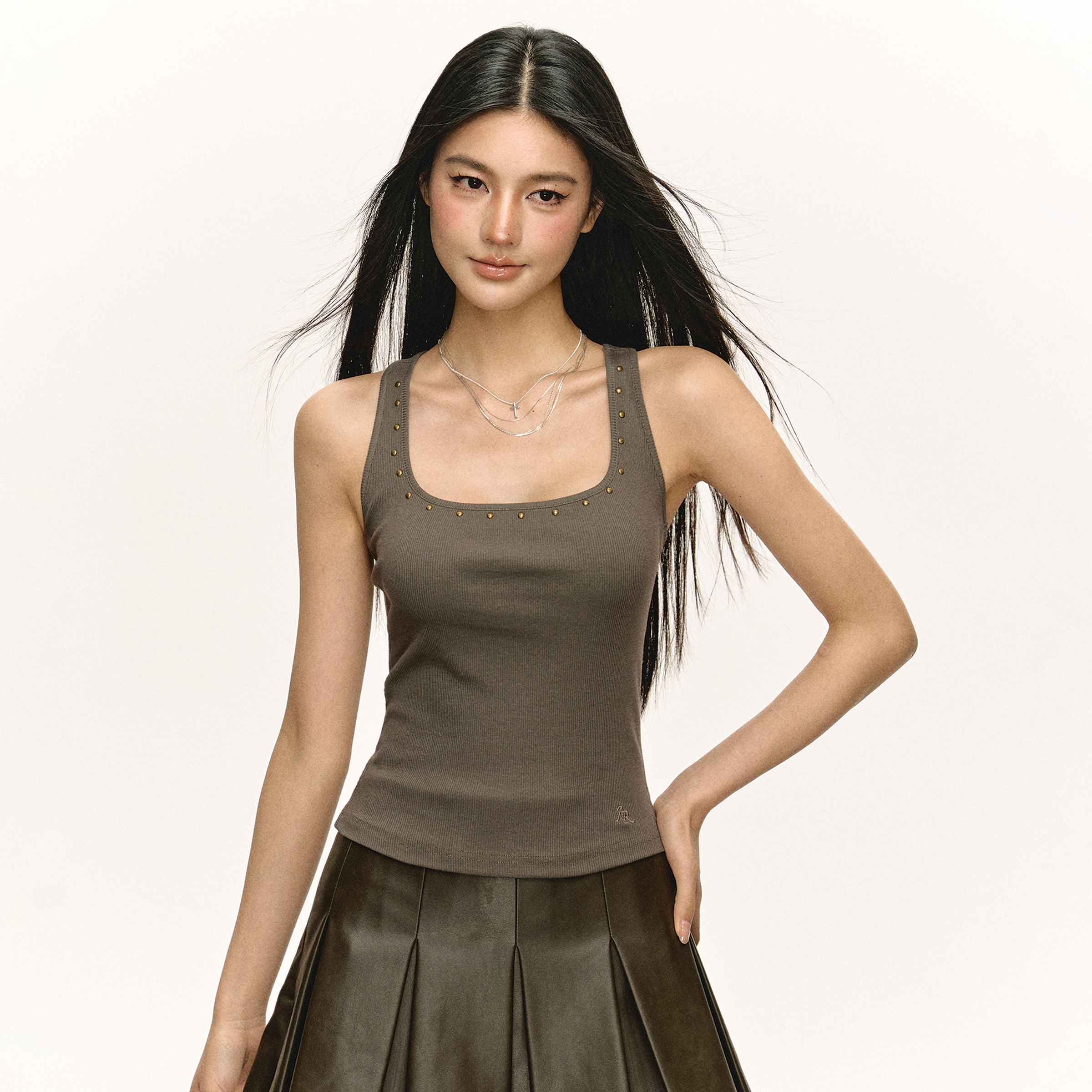 Ariseism美式复古辣妹修身设计感工字背心女夏季新款显瘦打底上衣