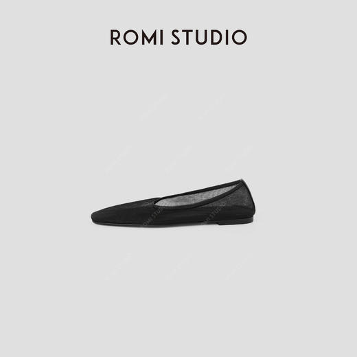 ROMI STUDIO“简约优雅”黑色极简网面方头平底芭蕾鞋 RWCRP33893 商品图1