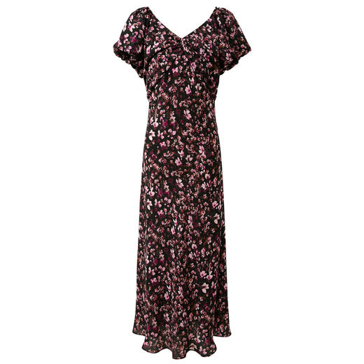 三彩2025夏季新款V领泡泡袖碎花连衣裙A字裙长裙浪漫度假M 商品图4