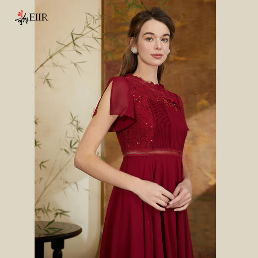 司歌喜庆短袖雪纺绣花收腰连衣裙A911195X 商品图1