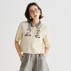 谜底POLO衫短袖女2025夏新品美式复古日常刺绣宽松短T恤252MT0658