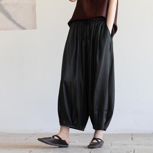 牧衣游原创 18姆米薯莨染香云纱裤子轻薄舒爽禅意九分休闲裤 翩然 商品图0