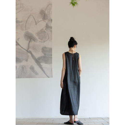 牧衣游原创 18姆米薯莨染香云纱连衣裙随性显瘦无袖长裙 岁月如梭 商品图3