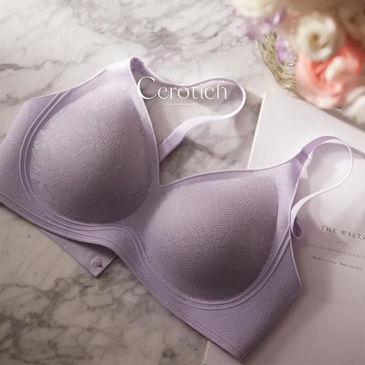Cerotich小苍兰植绒条蕾丝软支撑内衣女士同款轻薄透气无痕文胸罩 商品图0