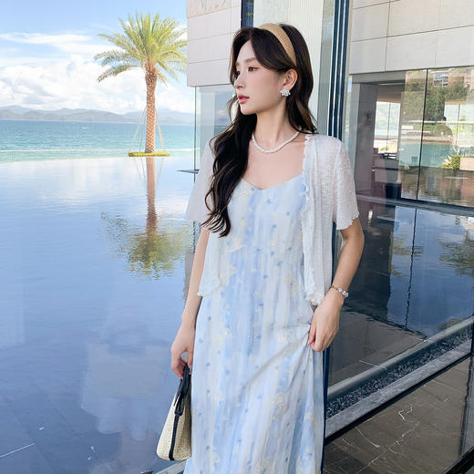 奢姿大码女装2025夏季减龄木耳边印花两件套胖妹妹时尚连衣裙套装9952990535AB 商品图2