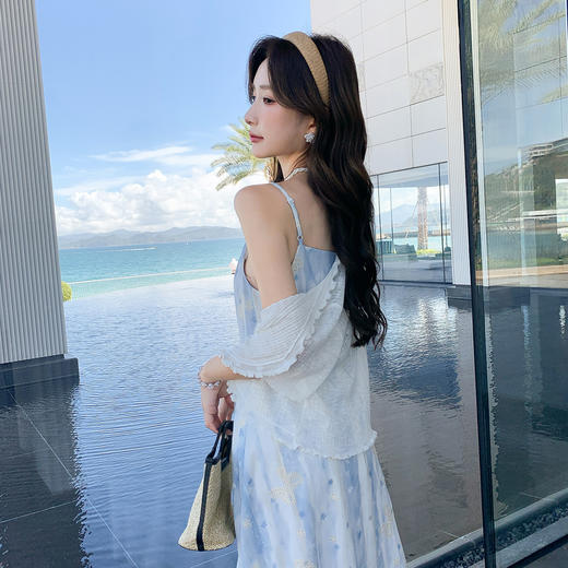 奢姿大码女装2025夏季减龄木耳边印花两件套胖妹妹时尚连衣裙套装9952990535AB 商品图3