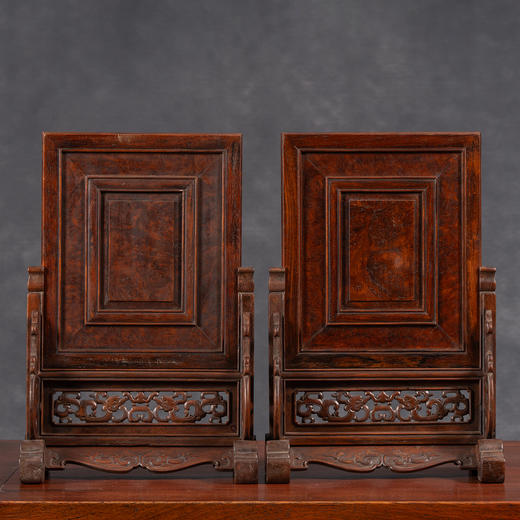 清	黄花梨镶瘿木雕龙纹插屏（一对） 商品图2