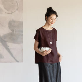 牧衣游原创 醇正薯莨红桑蚕丝套头衫轻薄圆领文艺复古上衣 泽芝