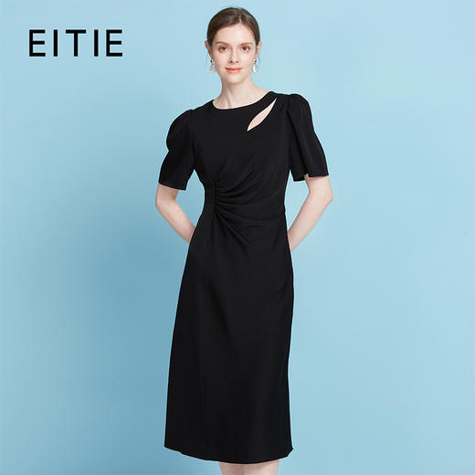 EITIE爱特爱夏季新款气质v领收腰a字显瘦礼服纯色连衣裙7877507 商品图1