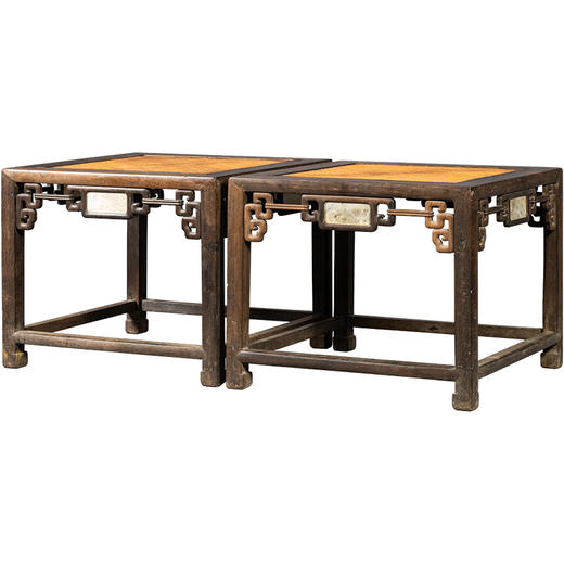 清中期	紫檀镶云石拐子纹四面平大禅凳（一对） 商品图5