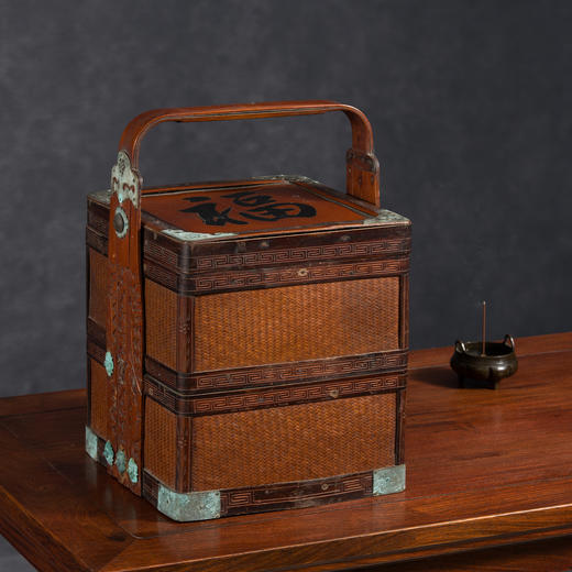 清	竹编暗八仙福字纹双层提盒 商品图1