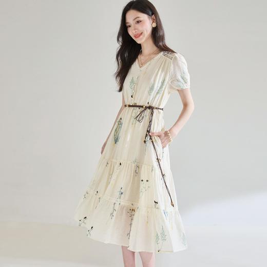 【高货sh】全新升级【铂金会员284/天猫379/差价95】(02050)洛诗琳重工植物刺绣天丝褶皱肌理拼接设计中长款连衣裙 商品图2