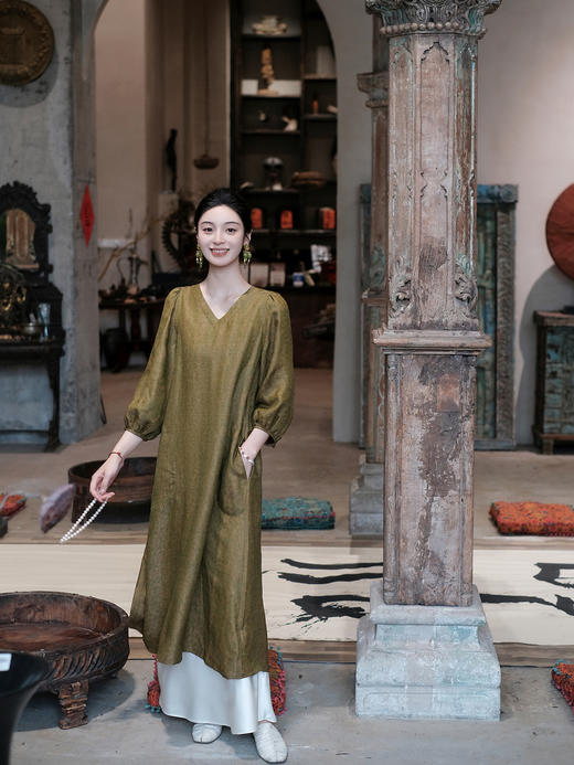 盛唐婧 |真丝提花罗团簇锦花宽松连衣裙 商品图0