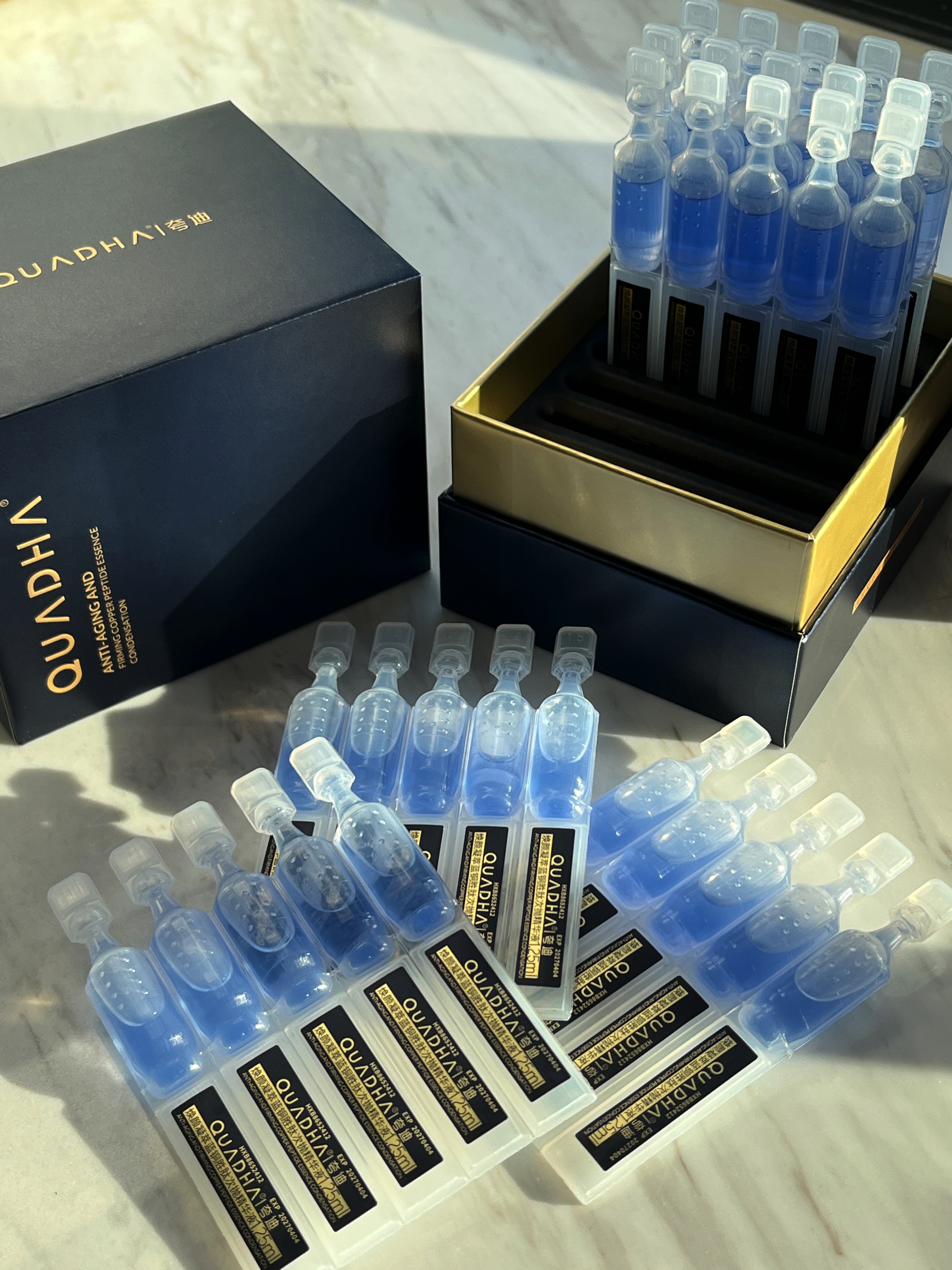 心选丨夸迪焕颜凝萃蓝铜胜肽次抛精华液 1.25ml*30支/盒*2盒+1.5ml*15支+面膜1盒+洁面1支 （到手75支）