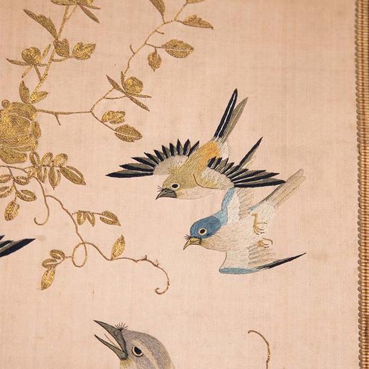 【已售】独角鹿西洋古董 19世纪中国清代出品「水岸白鹭」传统东方花鸟主题粤绣挂屏 商品图5