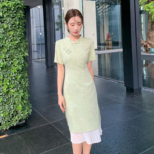 奢姿大码女装2025夏季时尚优雅改良款旗袍胖妹妹气质拼接立领裙子9952853181【1】 商品图4