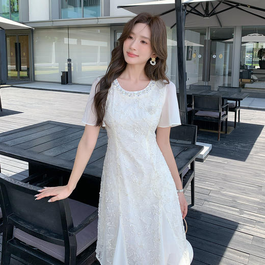 奢姿大码女装2025夏季减龄钉珠雪纺拼接连衣裙胖妹妹时尚简约裙子9952869759【1】 商品图2