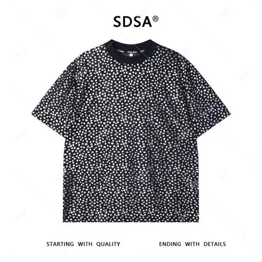 T3746夏季高级感新款男士韩系撞色满印图案短袖T恤潮流宽松圆领上衣 商品图1