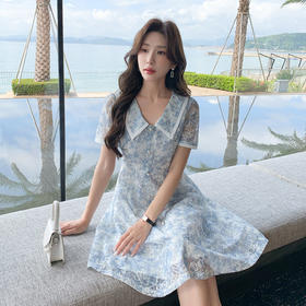 【清仓超15天不保价】奢姿大码女装2025夏季POLO领气质连衣裙胖妹妹印花设计时尚裙子9952890466【1】